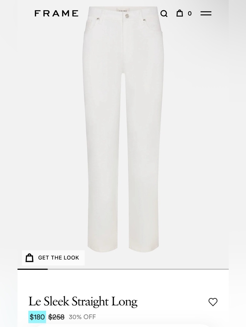 NWT Frame Denim White Le Sleek Straight Leg Pants